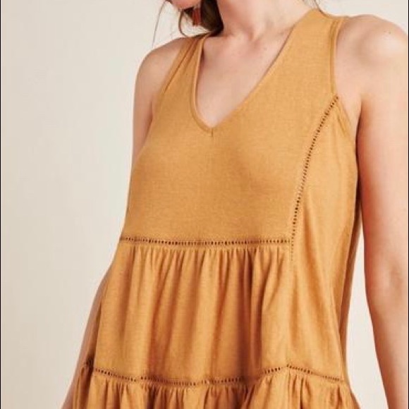 Anthropologie Malaga Tank Top Tunic Ochre Eyelet - Picture 2 of 7